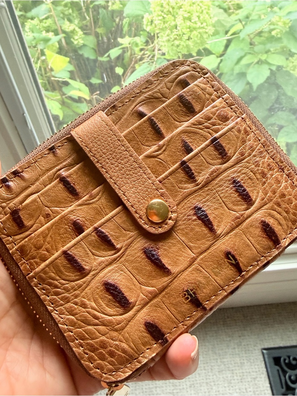Brahmin Tan Chestnut Croc-Embossed Leather Zip Wallet - Picture 2 of 5